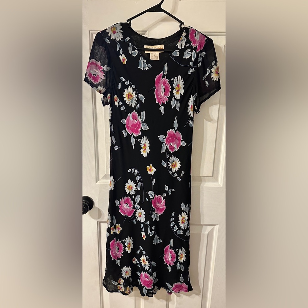 Vintage Expressions short sleeve floral midi dress, size medium